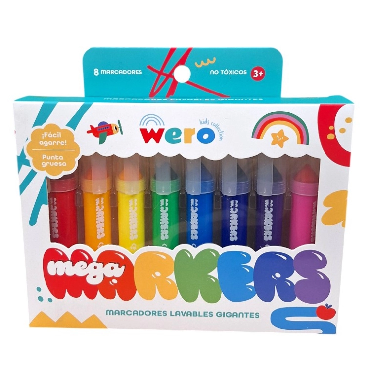 Marcador Wero Super Jumbo Mega Marker Lavables x 8 Art.WE4196.